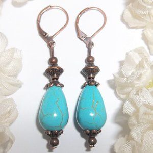 Boho Earrings, Turquoise Blue and Copper Earrings, Turquoise Earrings, NWT 7497